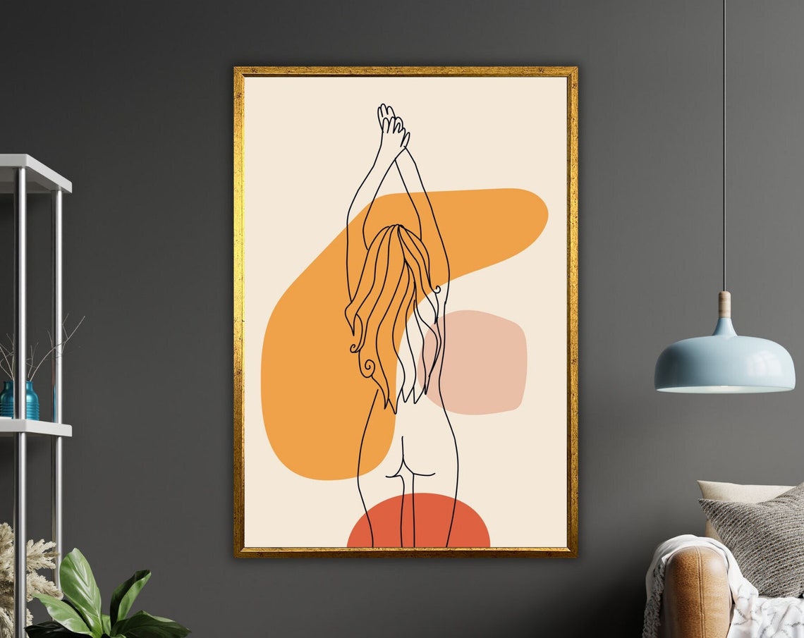Minimalist Line Art Nude Woman Abstract Terracotta Wall Art Print