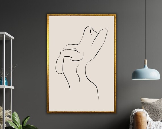Minimalist Single Line Nude Figure Drawing Beige Modern Art Wall Poster