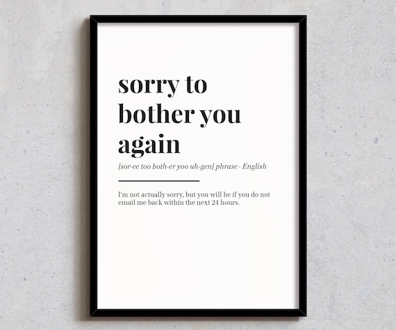 Sorry To Bother You Again Funny Definition Office Email Humor Poster