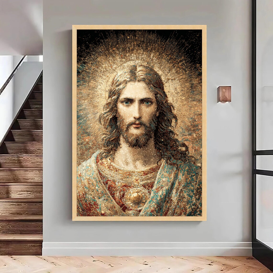 Jesus Christ Mosaic Portrait Golden Halo Religious Christian Poster