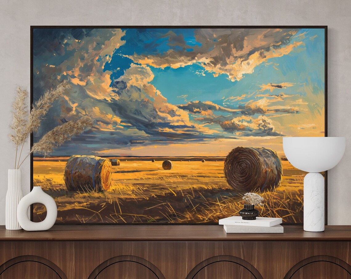 Rustic Hay Bale Harvest Countryside Art Print