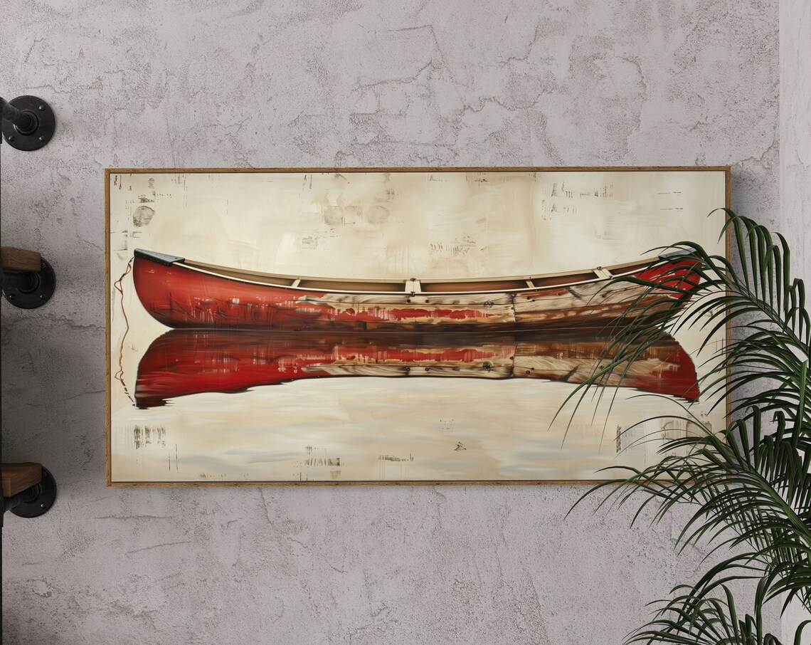 Vintage Canoe Art Rustic Nautical Lake House Print - Image 5
