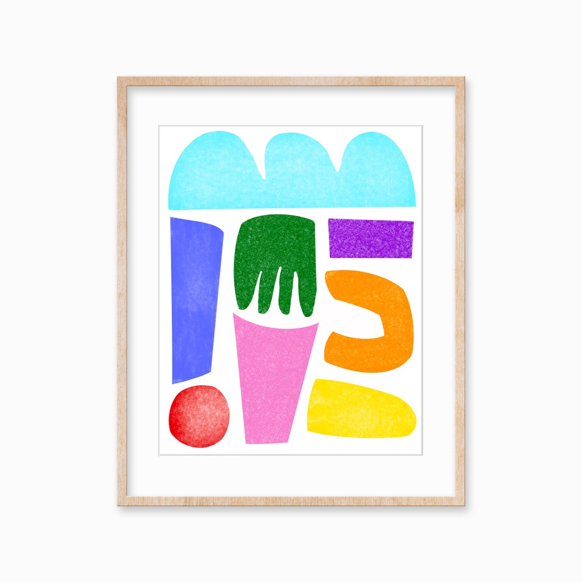Playful Colorful Shapes Modern Abstract Paper Collage Art Poster