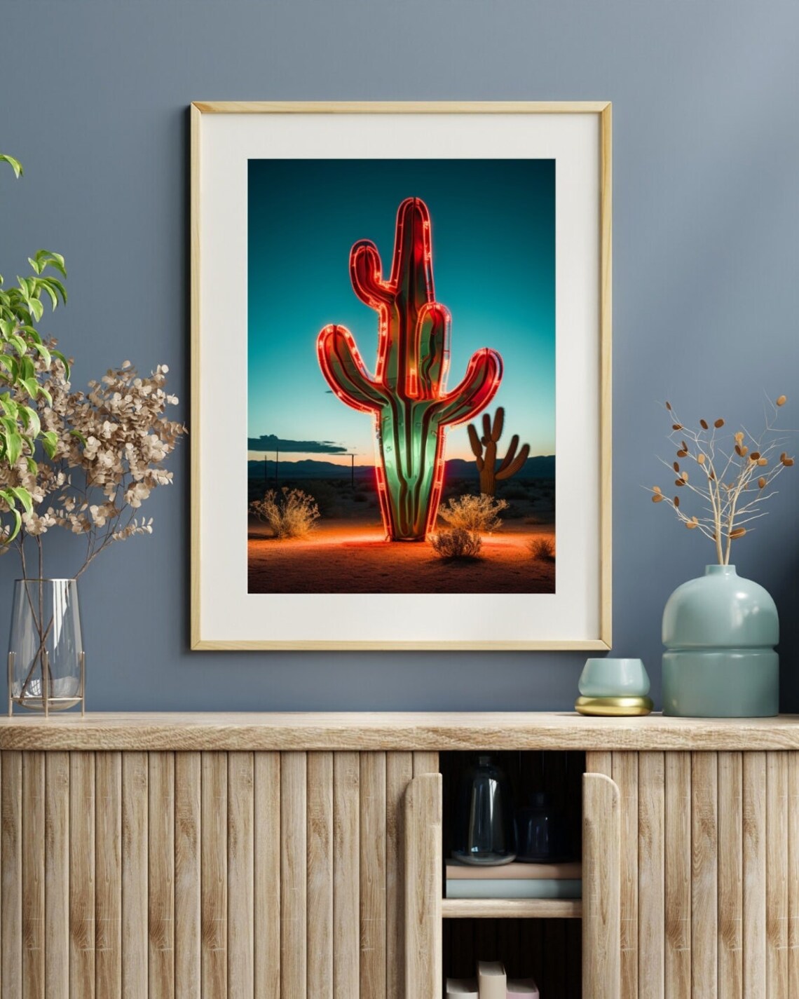Western Desert Cactus Neon Sign Art Print