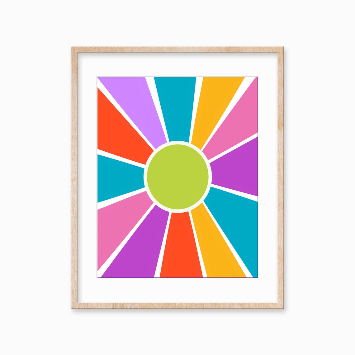 Rainbow Sunburst Colorful Geometric Sun Rays Retro Wall Poster