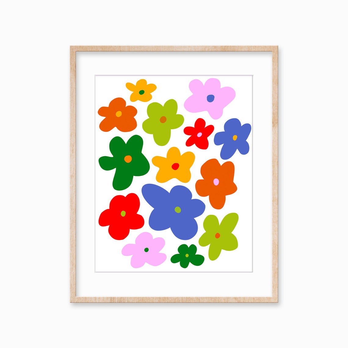 Rainbow Retro Flowers Cheerful Scattered Floral Pattern Art Poster