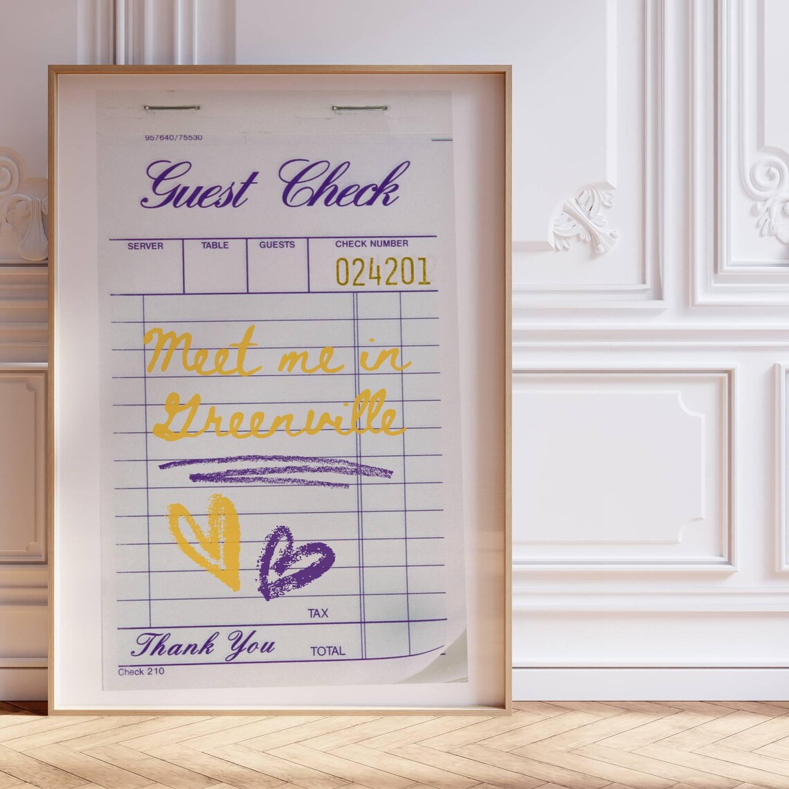 Meet Me In Greenville Guest Check Note Yellow Retro Preppy Dorm Poster