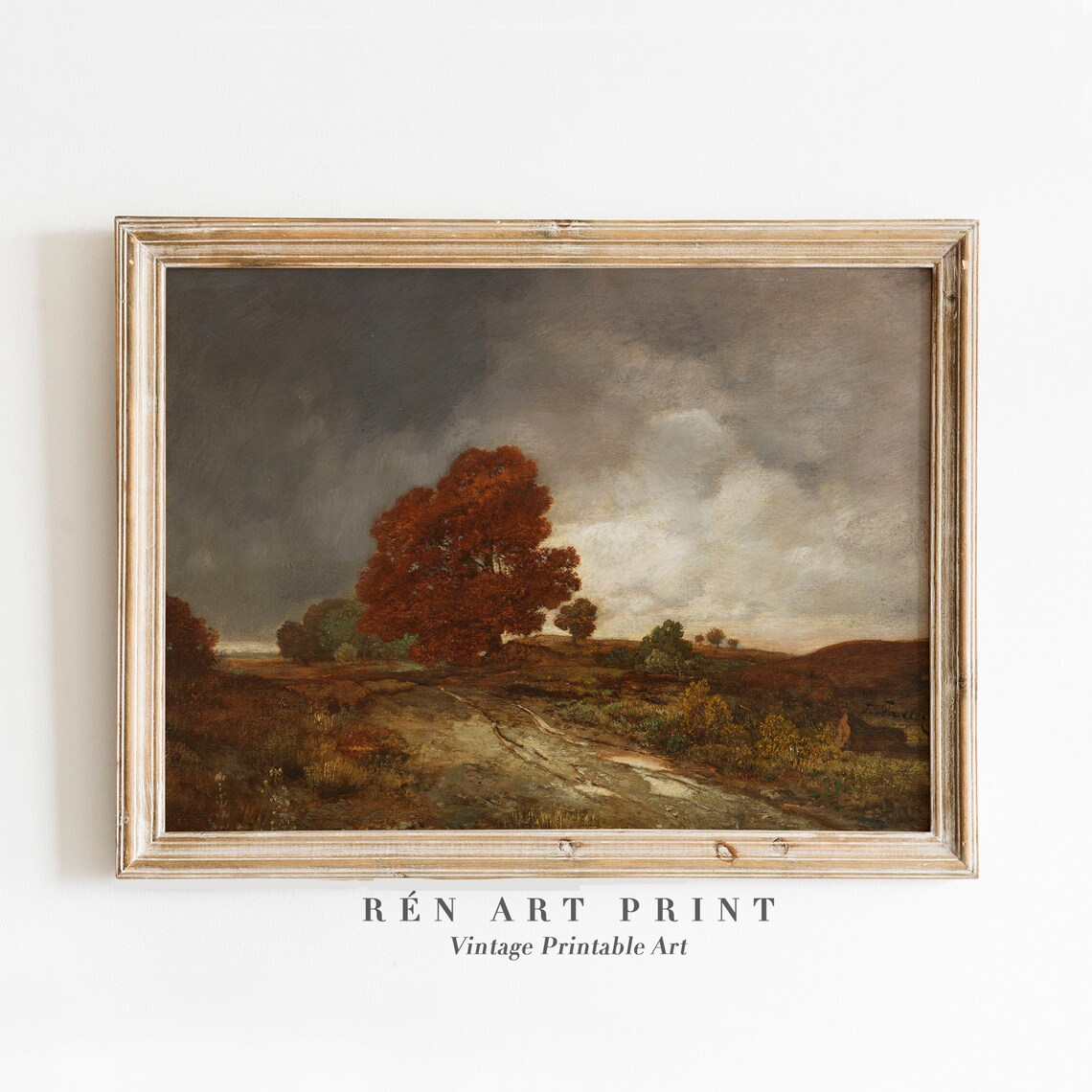 Moody Fall Landscape Painting, Vintage Autumn Print