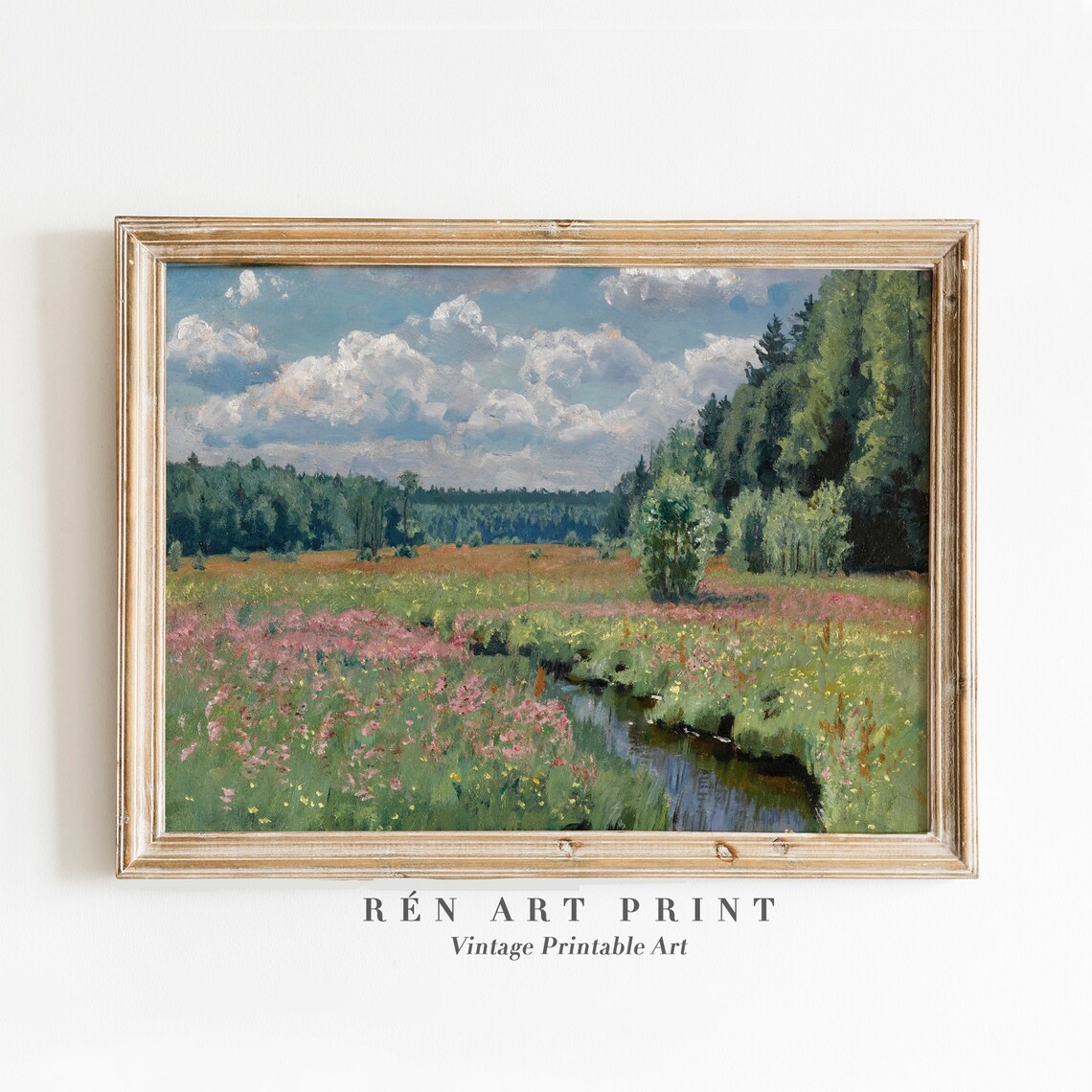 Vintage Spring Landscape, Wildflower Field Art Print