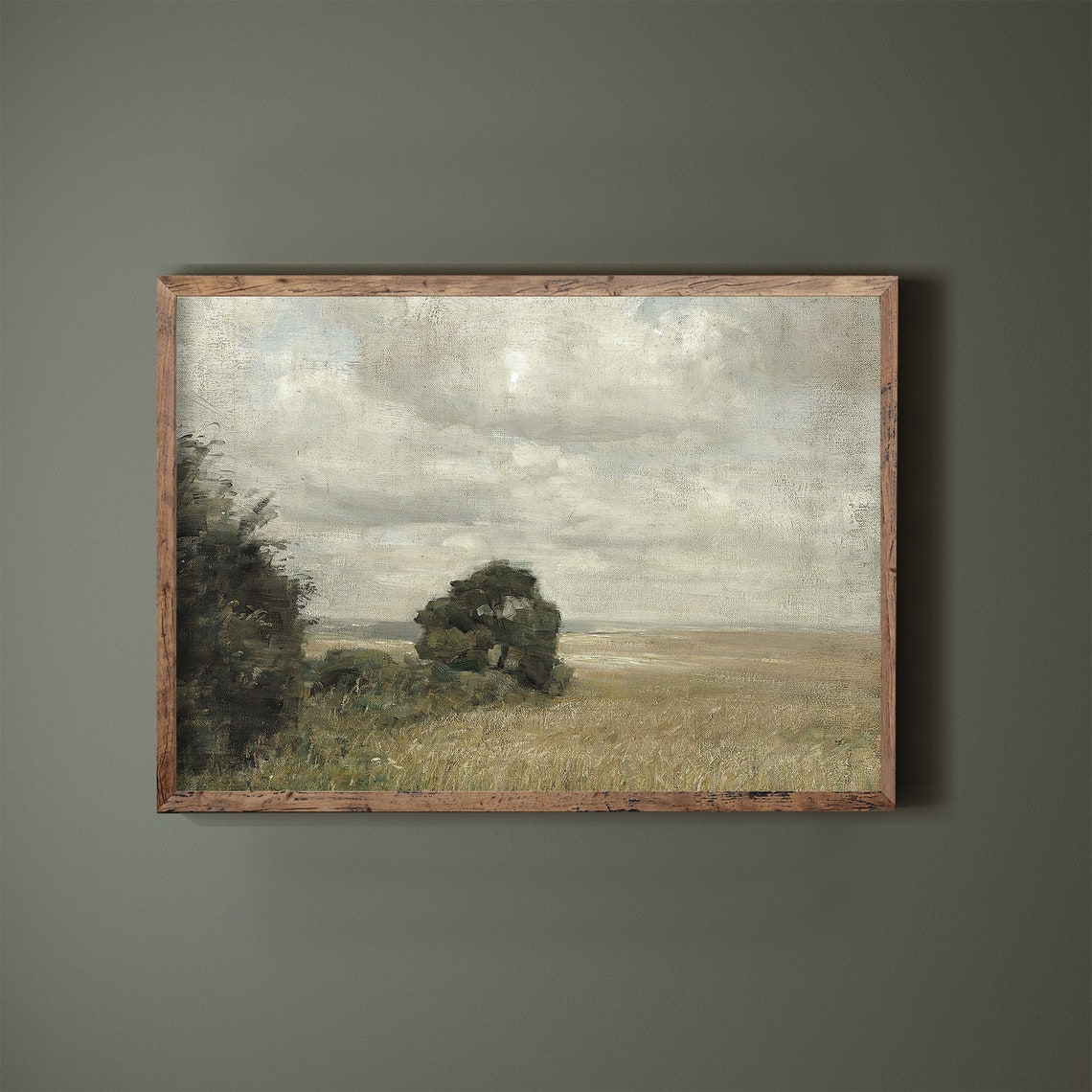 Muted Summer Field Vintage Cloudy Sky Lone Tree Countryside Poster - Image 2