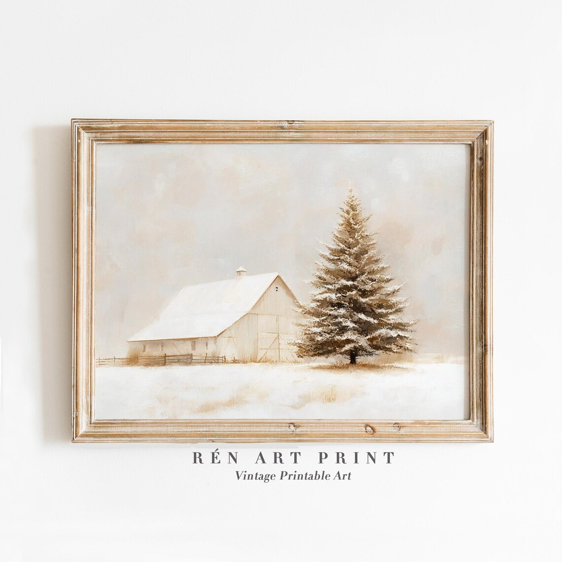 Neutral Christmas Winter Landscape Art Print