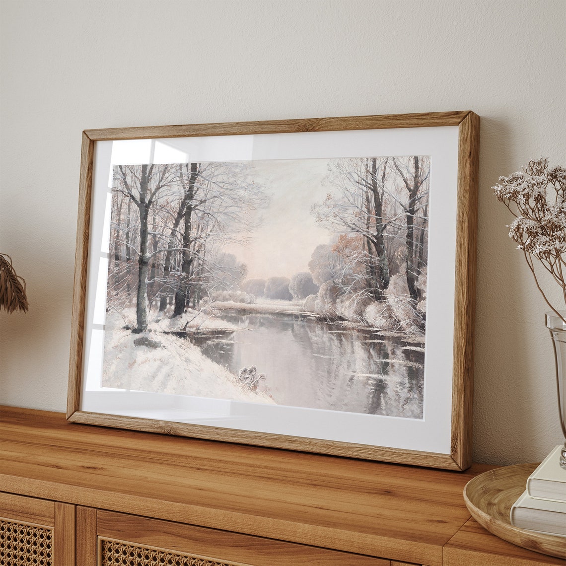 Snowy River Winter Vintage Frosted Trees Mirror Reflection Poster - Image 2
