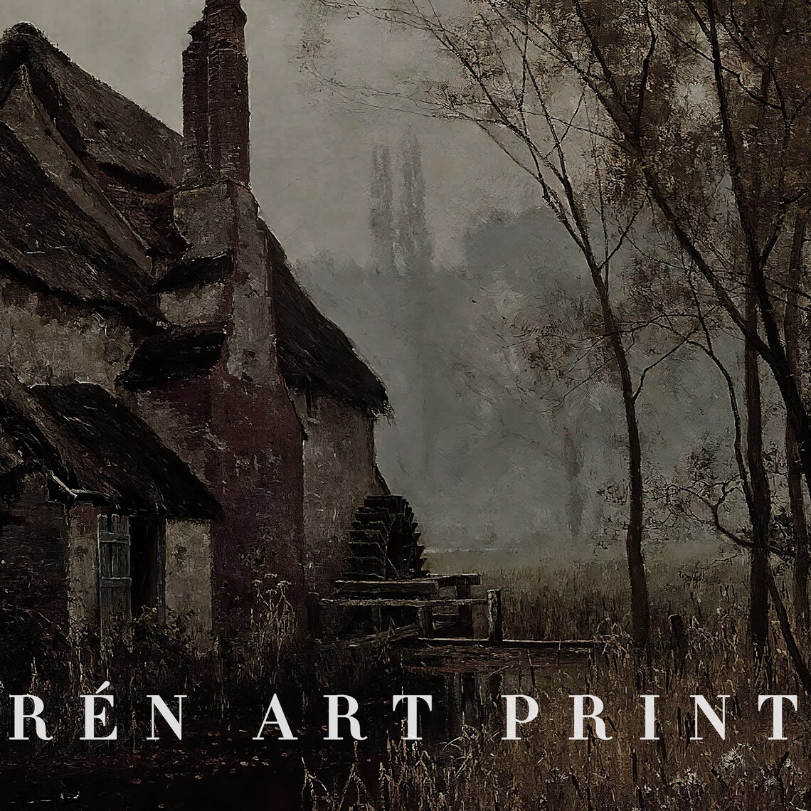 Moody Cottage Moonlit Countryside Vintage Dark Academia Print - Image 3
