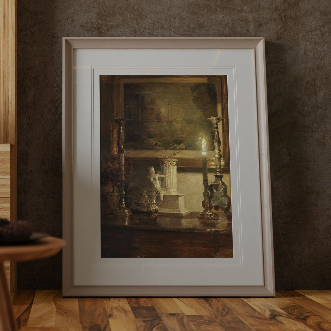 Candlelit Moody Antique Oil Painting Still Life Chiaroscuro Print - Image 3