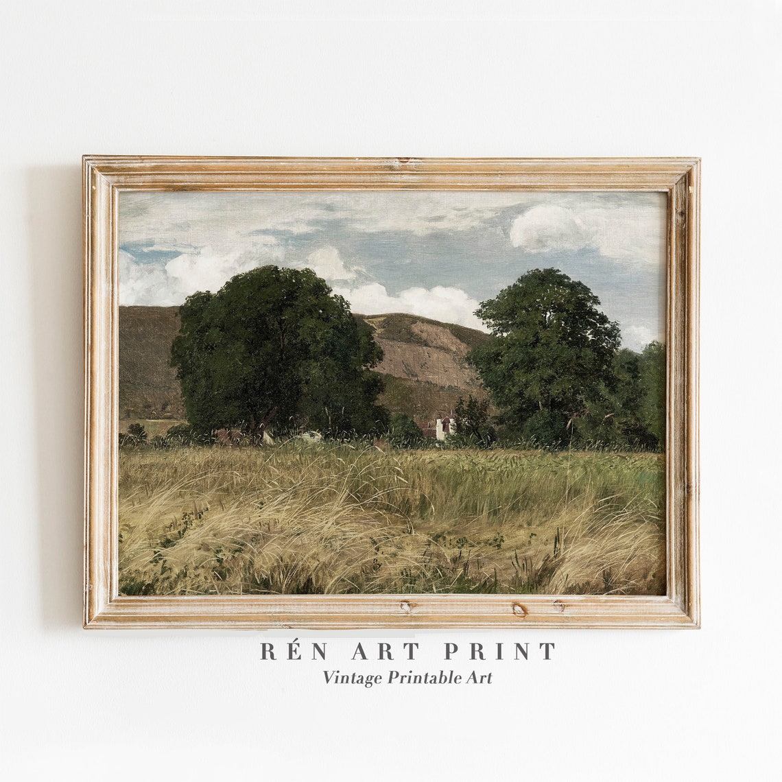 Summer Meadow with Tall Grass and Oak Trees Hillside Art Poster