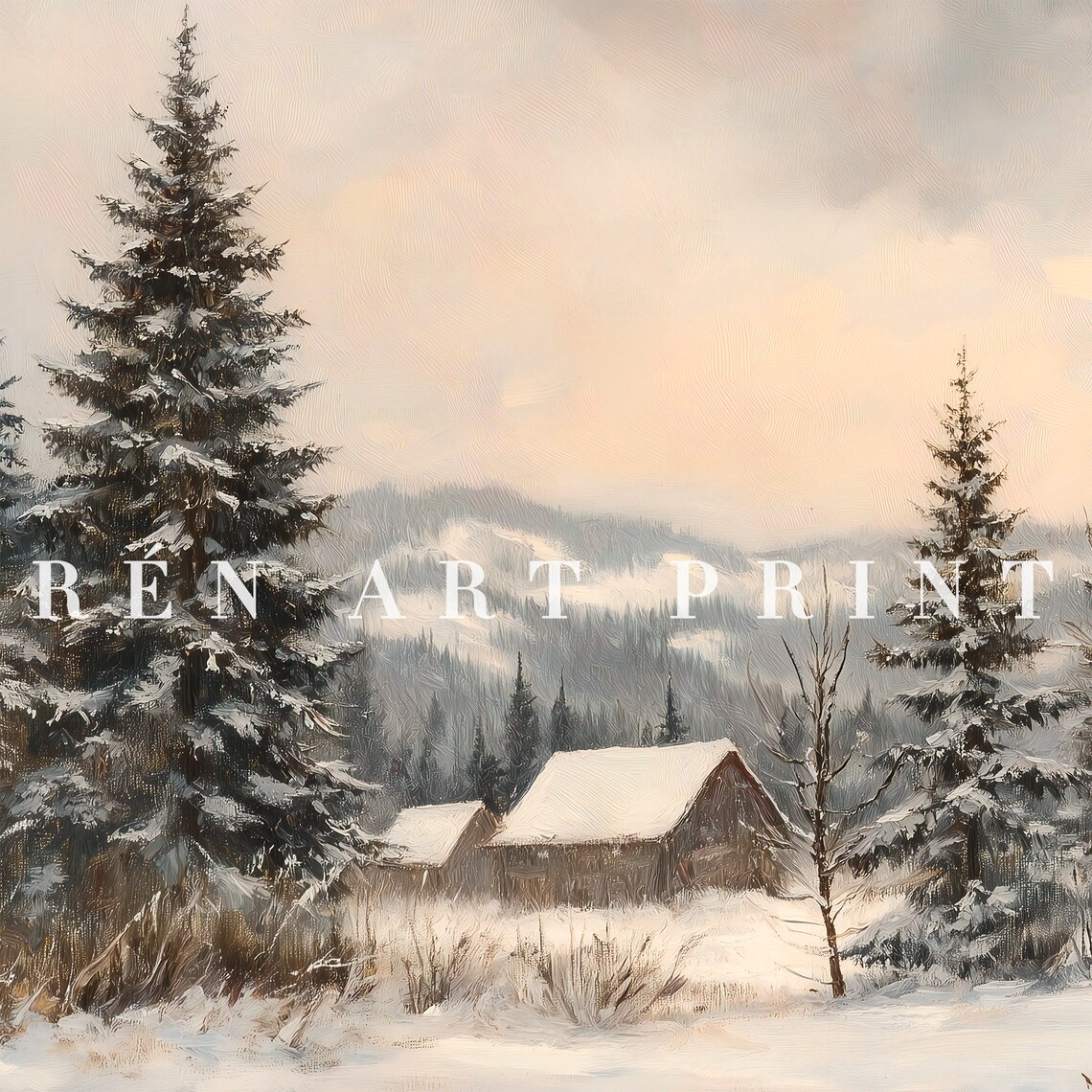 Vintage Winter Print, Rustic Christmas Landscape - Image 3