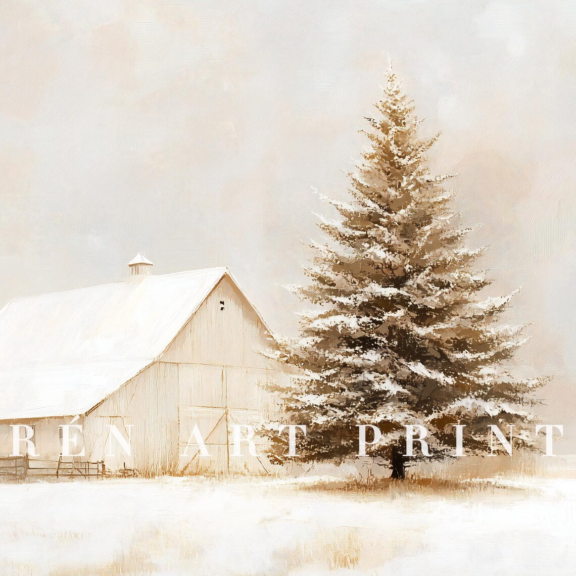 Neutral Christmas Winter Landscape Art Print - Image 3