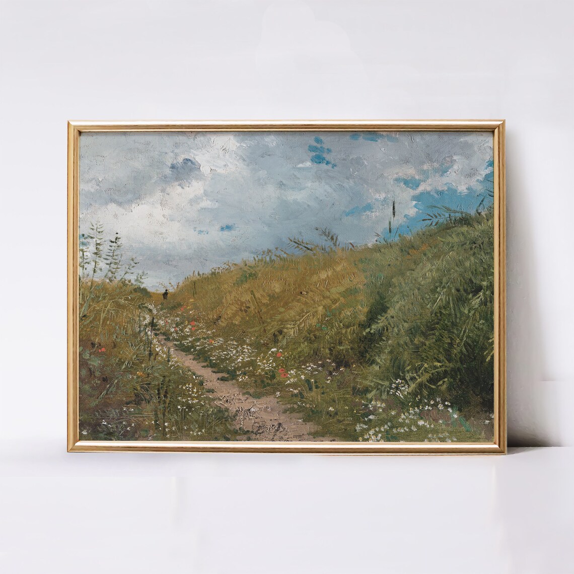 Summer Country Lane Wildflower Meadow Cloudy Sky Vintage Wall Art - Image 3