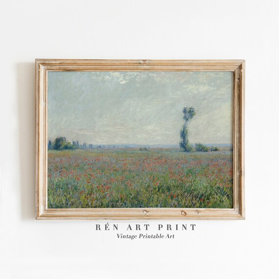 Impressionist Poppy Flower Field Vintage Meadow Painting Art Poster