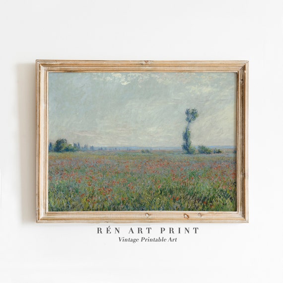 Poppy Flower Field Wall Art Vintage Spring Landscape Painting Claude Monet Antique Wild Flower Wall Decor