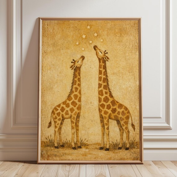 Vintage Giraffe Kids Room Safari Nursery Decor Poster