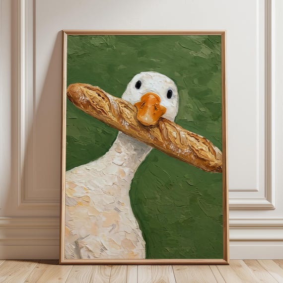 Funny Goose Wall Art Print Moody Kitchen Decor Cottagecore Animal Painting Vintage French Bakery Poster Artwork Digital Download