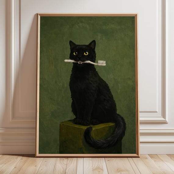 Black Cat Funny Bathroom Wall Art, Vintage Poster