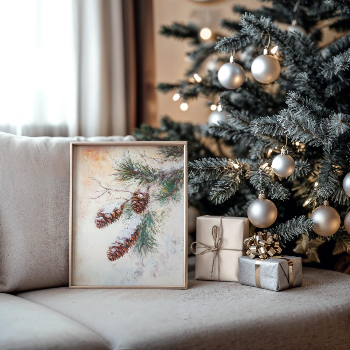 Snow Dusted Pine Cones on Frosty Branch Winter Botanical Poster - Image 5
