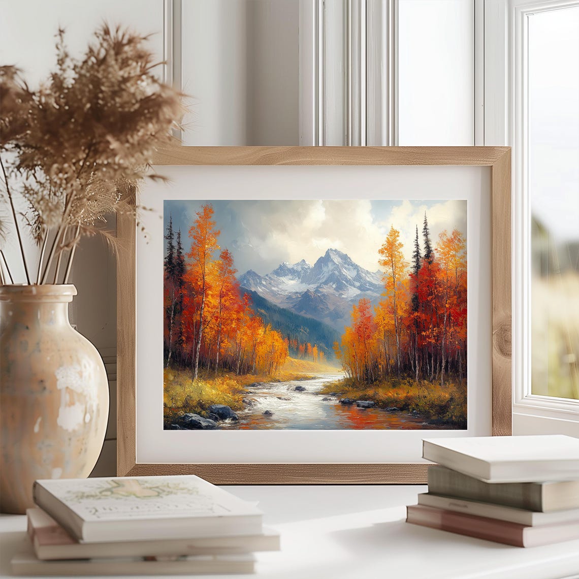 Autumn Aspen Trees Mountain Stream Oil Painting Forest Poster - Image 2