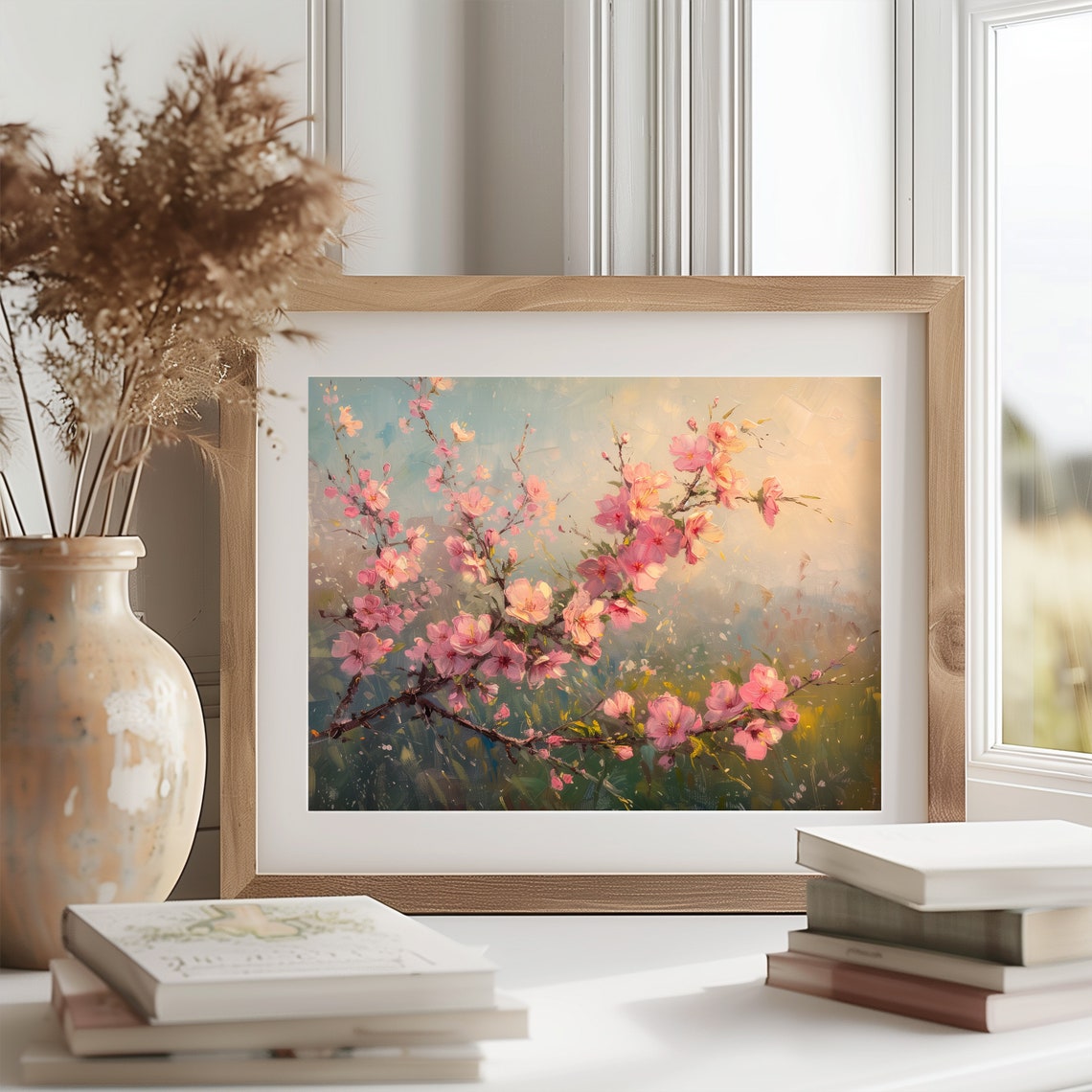 Delicate Pink Peach Blossom Branches Soft Morning Light Poster - Image 2