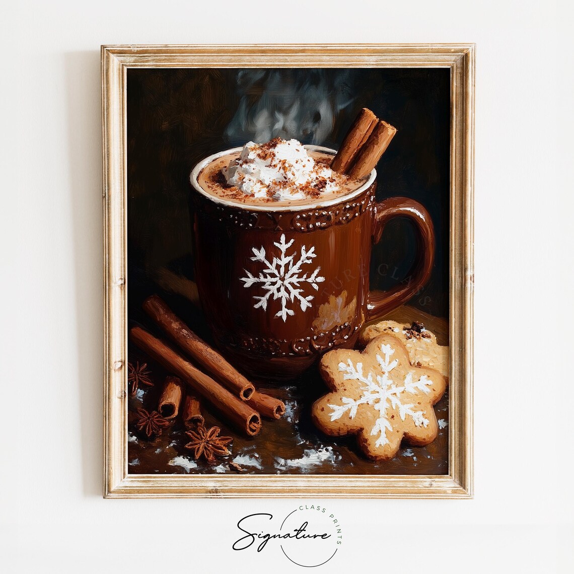Hot Cocoa With Snowflake Marshmallows, Vintage Holiday Art Print