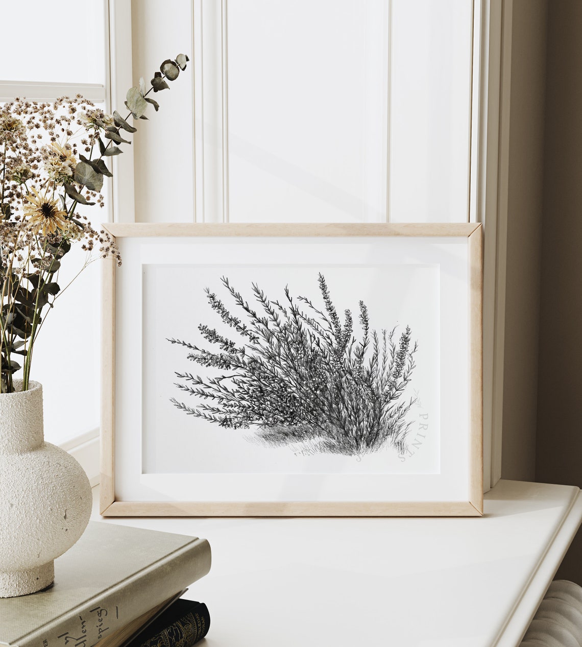 Lavender Botanical Ink Sketch Black and White Herbal Drawing Poster - Image 6
