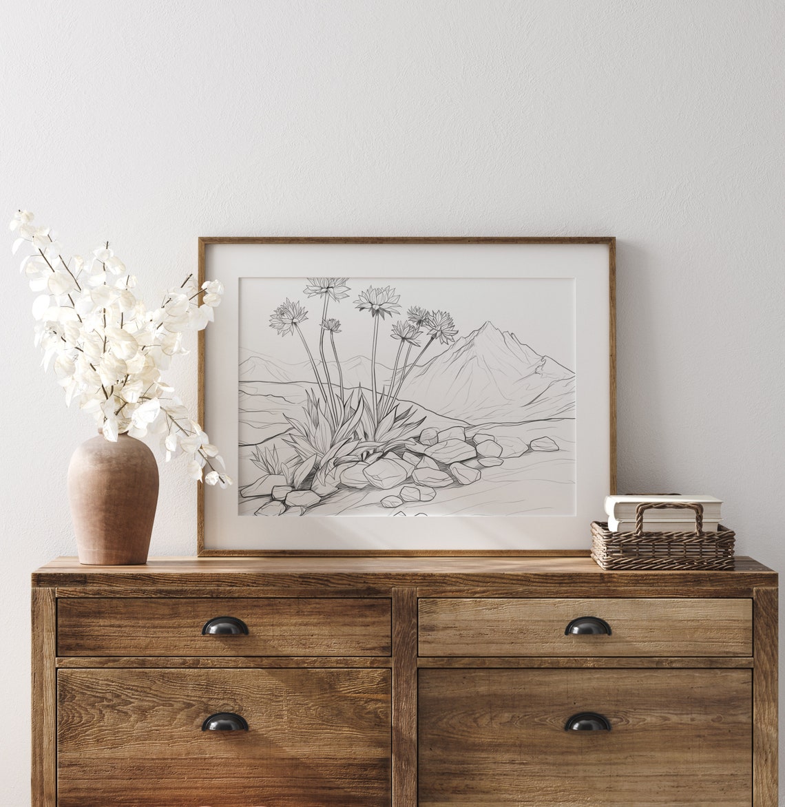 Alpine Wildflowers Line Drawing on Rocky Mountain Slope Poster - Image 3