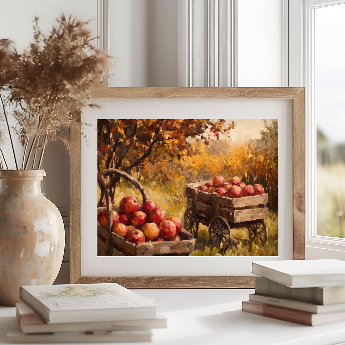 Autumn Apple Orchard Harvest Wooden Carts Impressionist Painting Poster - Image 2