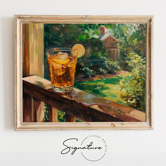Iced Tea Lemon Porch Railing Sunny Garden House Summer Drink Oil Poster