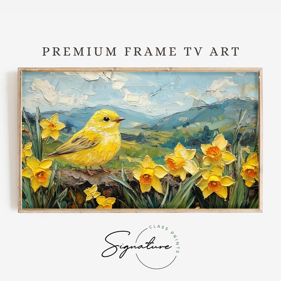 Yellow Finch Among Golden Daffodils Mountain Valley Meadow Poster