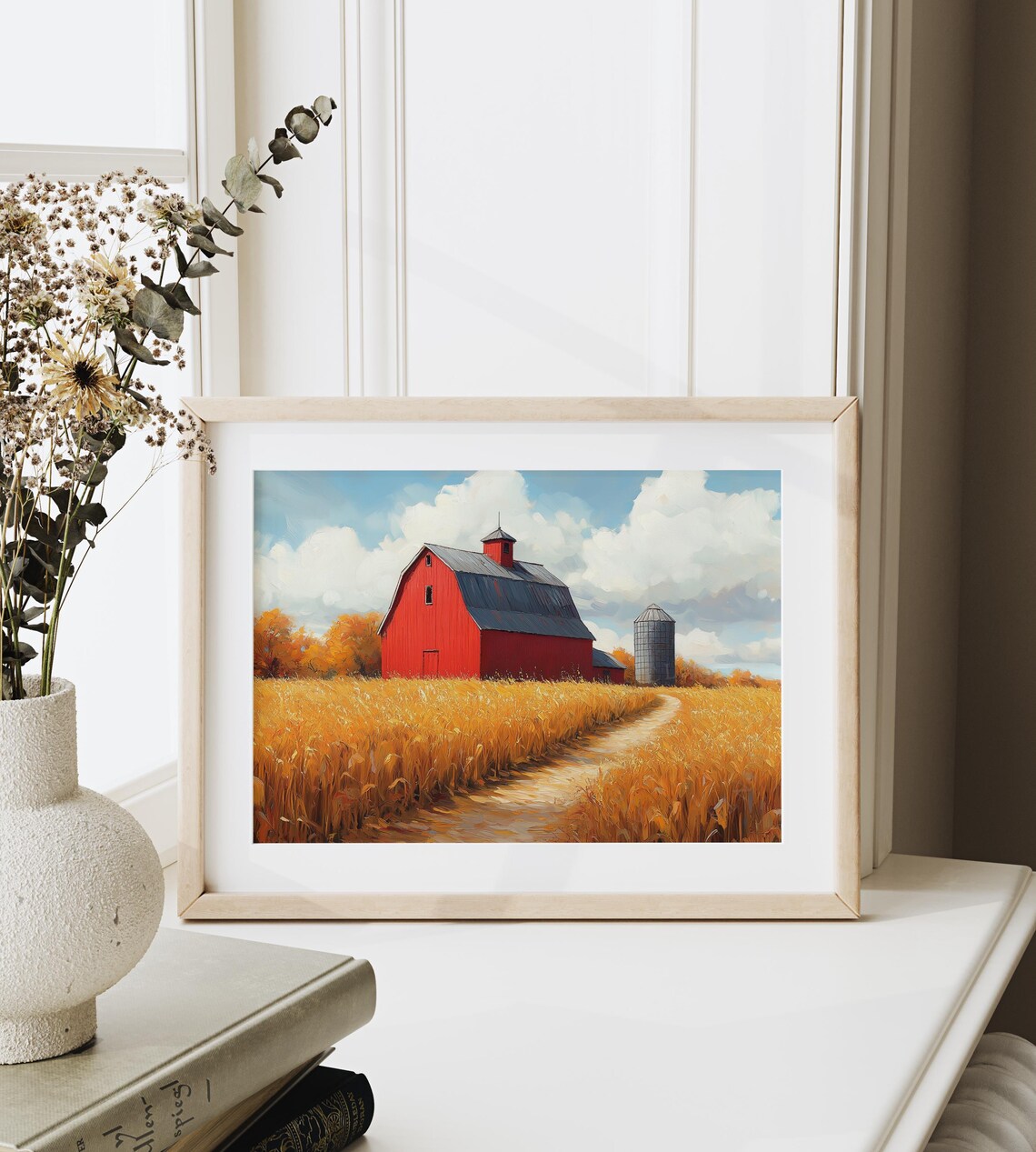 Red Barn Silo Dirt Road Golden Field Oil Painting Farm Poster - Image 6