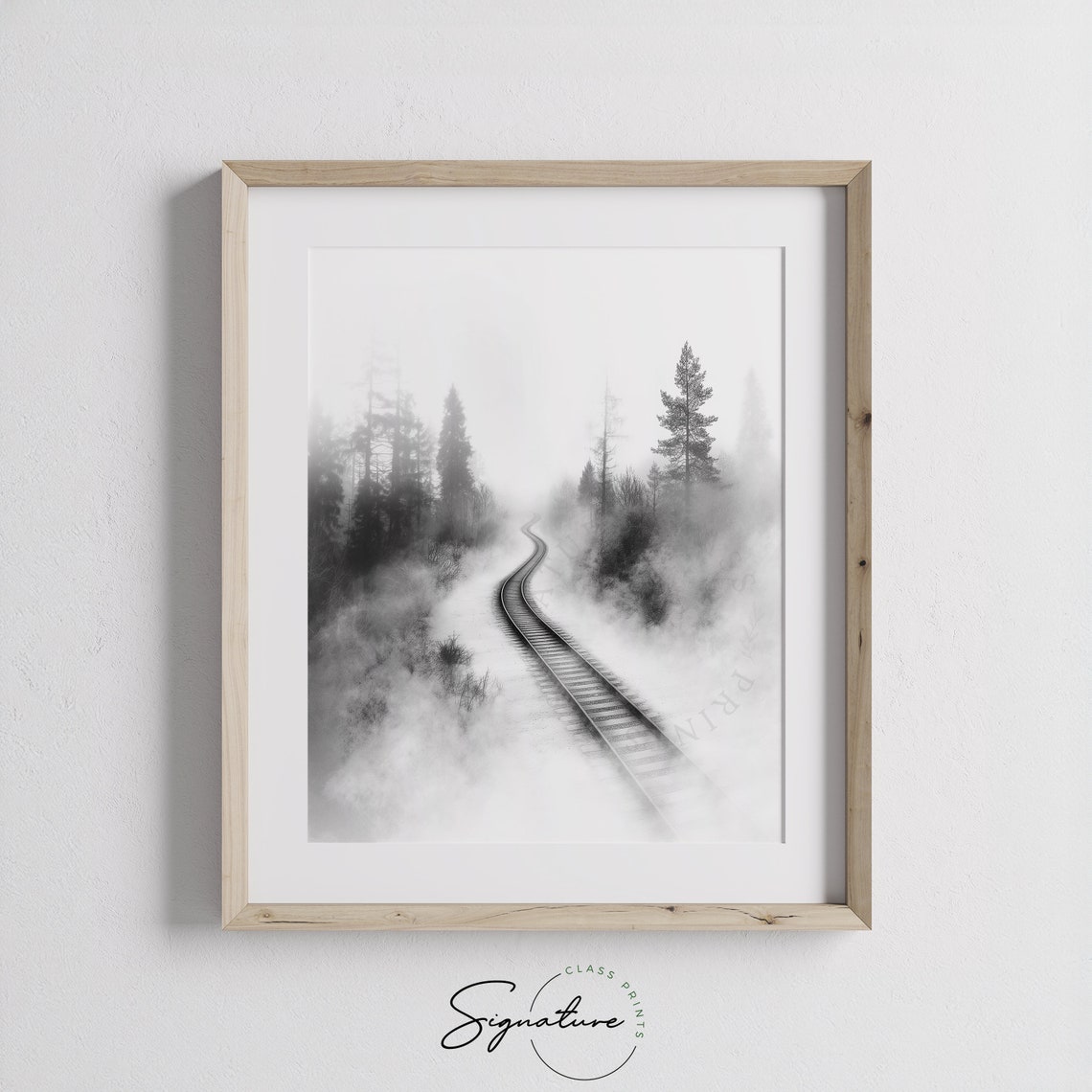 Old Railway Tracks Curving Through A Foggy Forest Misty Poster - Image 3