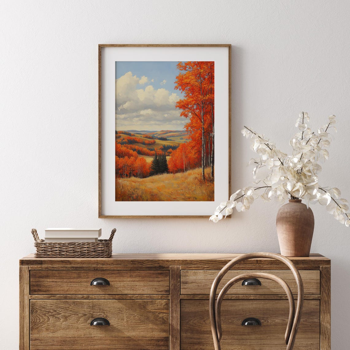 Fiery Red Trees On Rolling Golden Autumn Hills Landscape Poster - Image 5