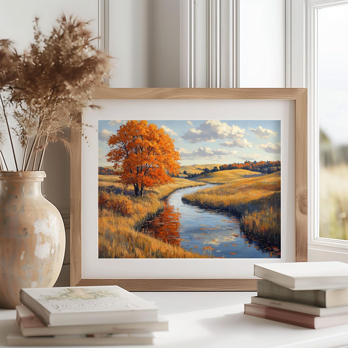 Autumn River Rolling Hills Orange Tree Fall Countryside Wall Art - Image 2
