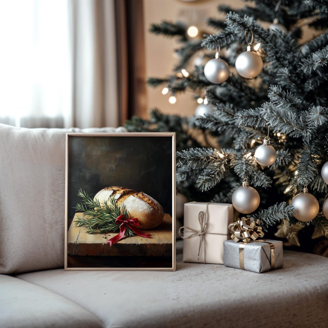 Rustic Bread Loaf With Rosemary And Red Ribbon Holiday Poster - Image 5