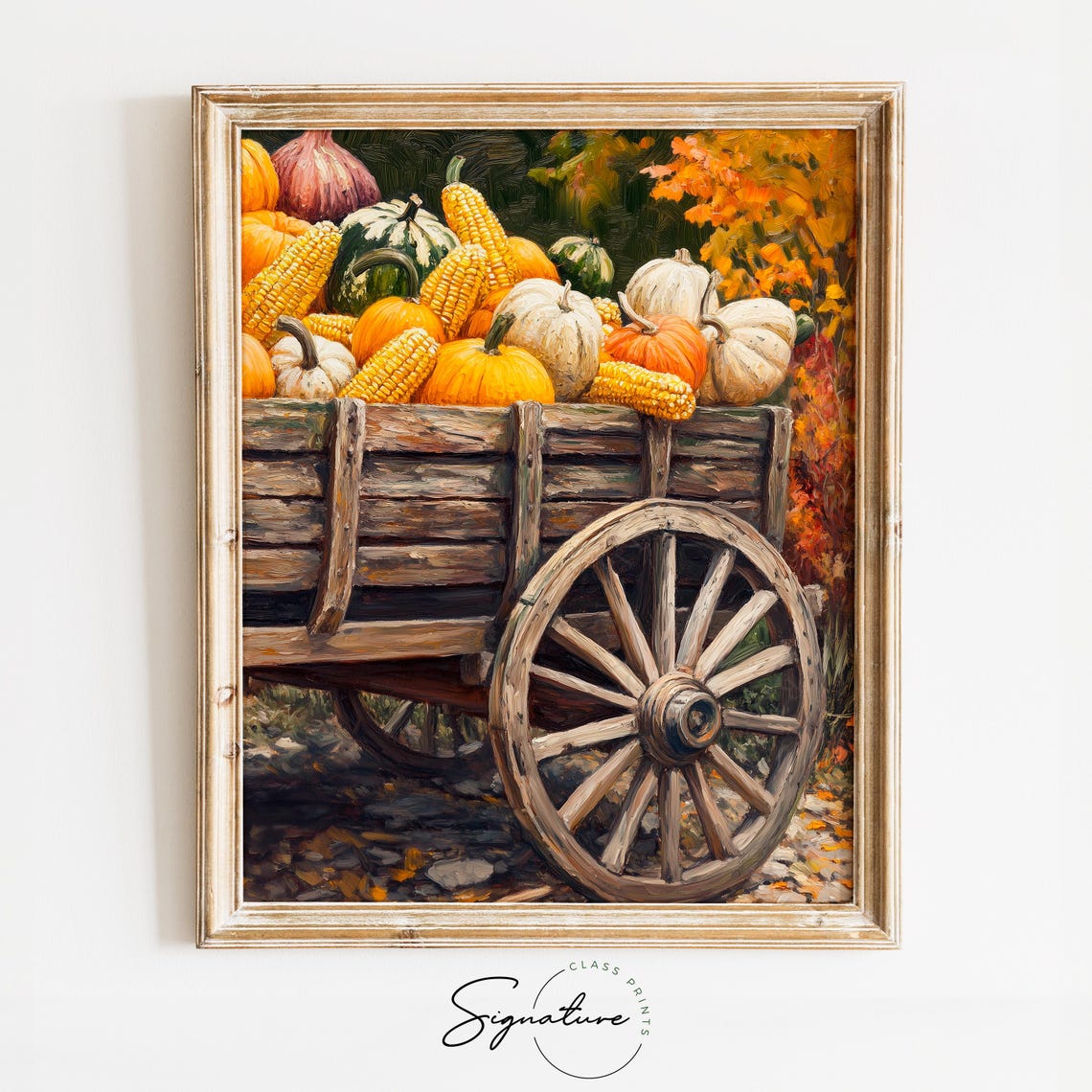 Old Farm Wagon Heaped with Pumpkins Corn and Gourds Harvest Poster