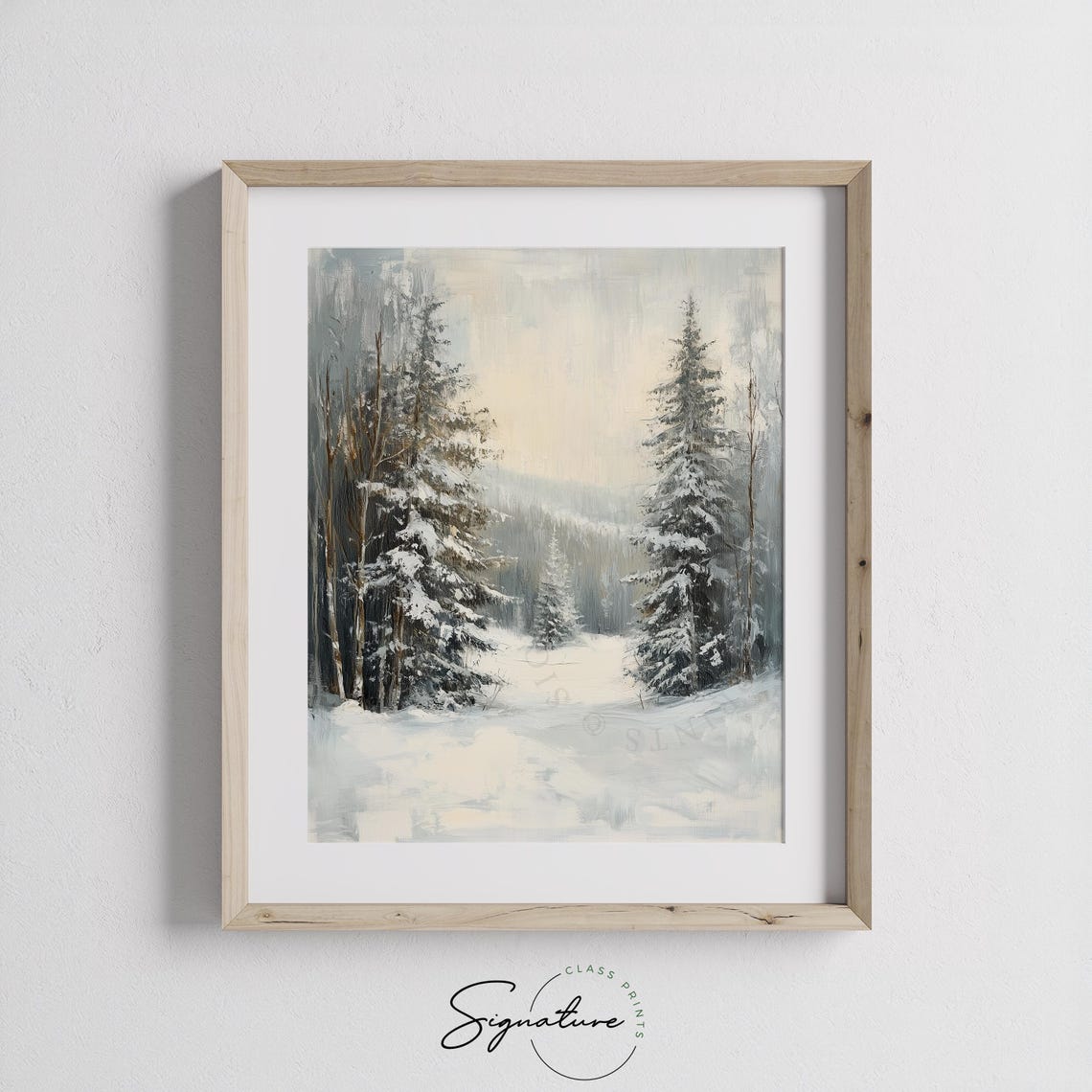 Snow Laden Fir Trees and Birches Muted Quiet Winter Forest Poster - Image 2
