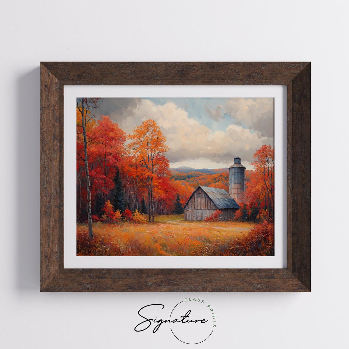 Old Barn and Silo Surrounded by Fiery Red Autumn Trees Poster - Image 5