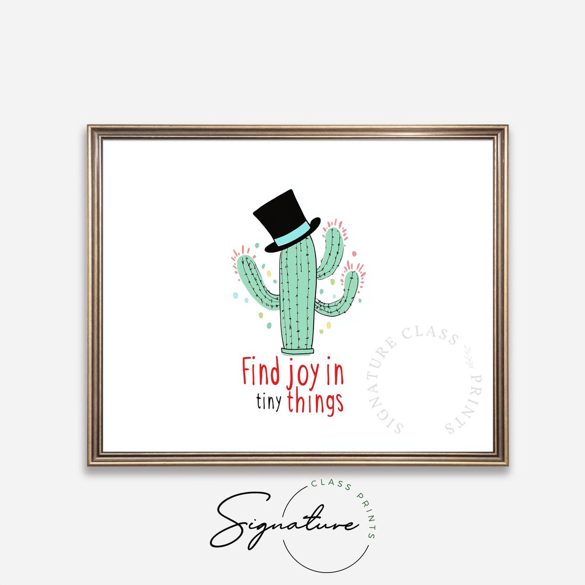 Find Joy In Tiny Things Cute Cactus Top Hat Mid Century Quote Wall Art - Image 4