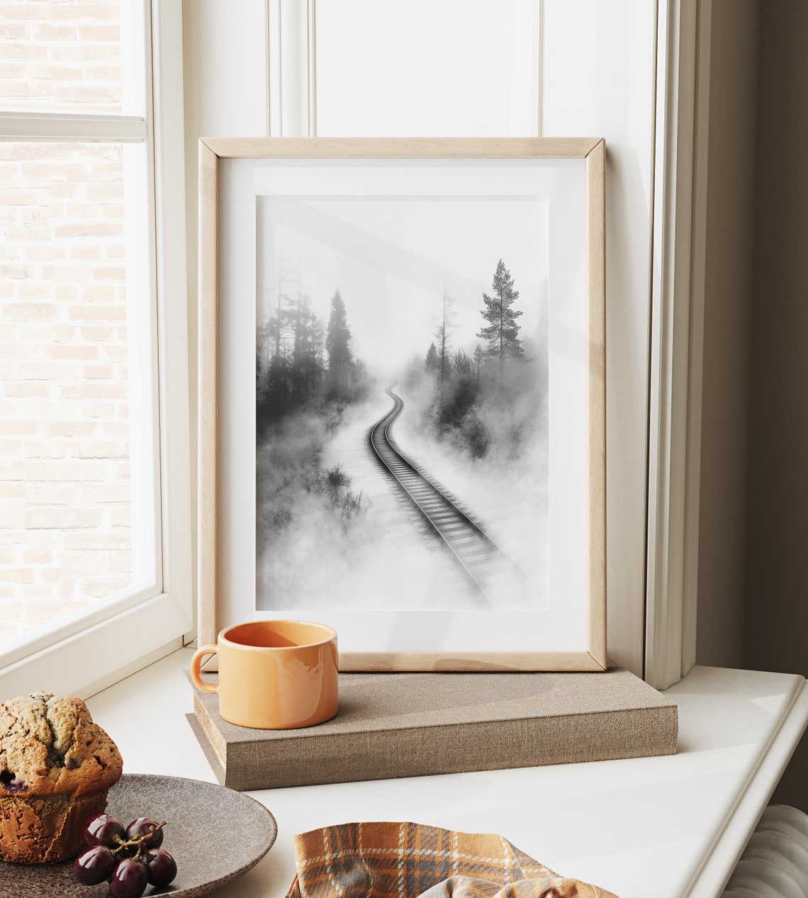 Old Railway Tracks Curving Through A Foggy Forest Misty Poster - Image 6