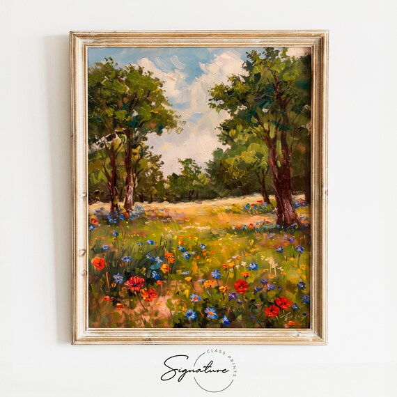 Red Poppies And Blue Cornflowers Wildflower Meadow Impressionist Poster