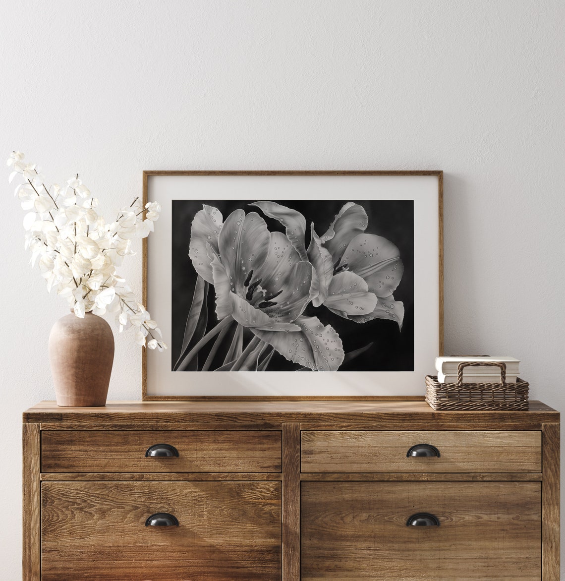 Tulips With Morning Dew Dramatic Black Close Up Bloom Floral Poster - Image 3