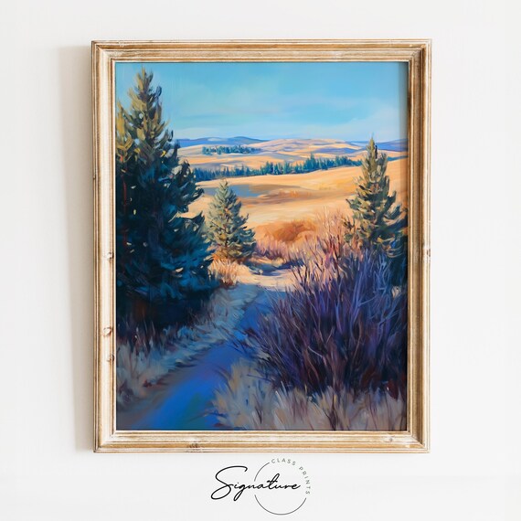 Peaceful Golden Autumn Valley Pine Forest Landscape Wall Art