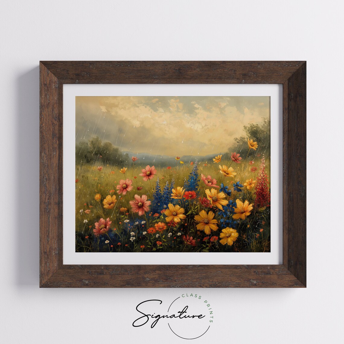 Summer Rain Wildflower Meadow Cosmos Delphinium Shower Nature Oil Poster - Image 5